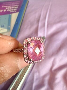 Vintage-Inspired Sterling Silver Pink Sapphire Halo Ring Size 6